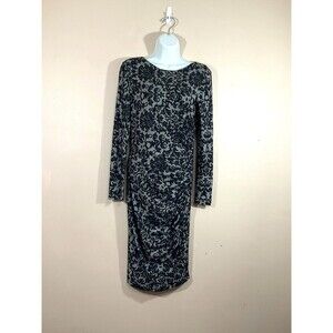 Ganni Anthropologie Womens Floral Ruched Midi Dress XS Gray Whimsigoth Cocktail